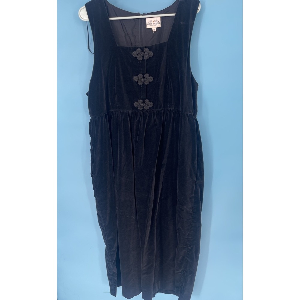 Vintage Susan Bristol Black Velvet Jumper Dress Womens Size 16